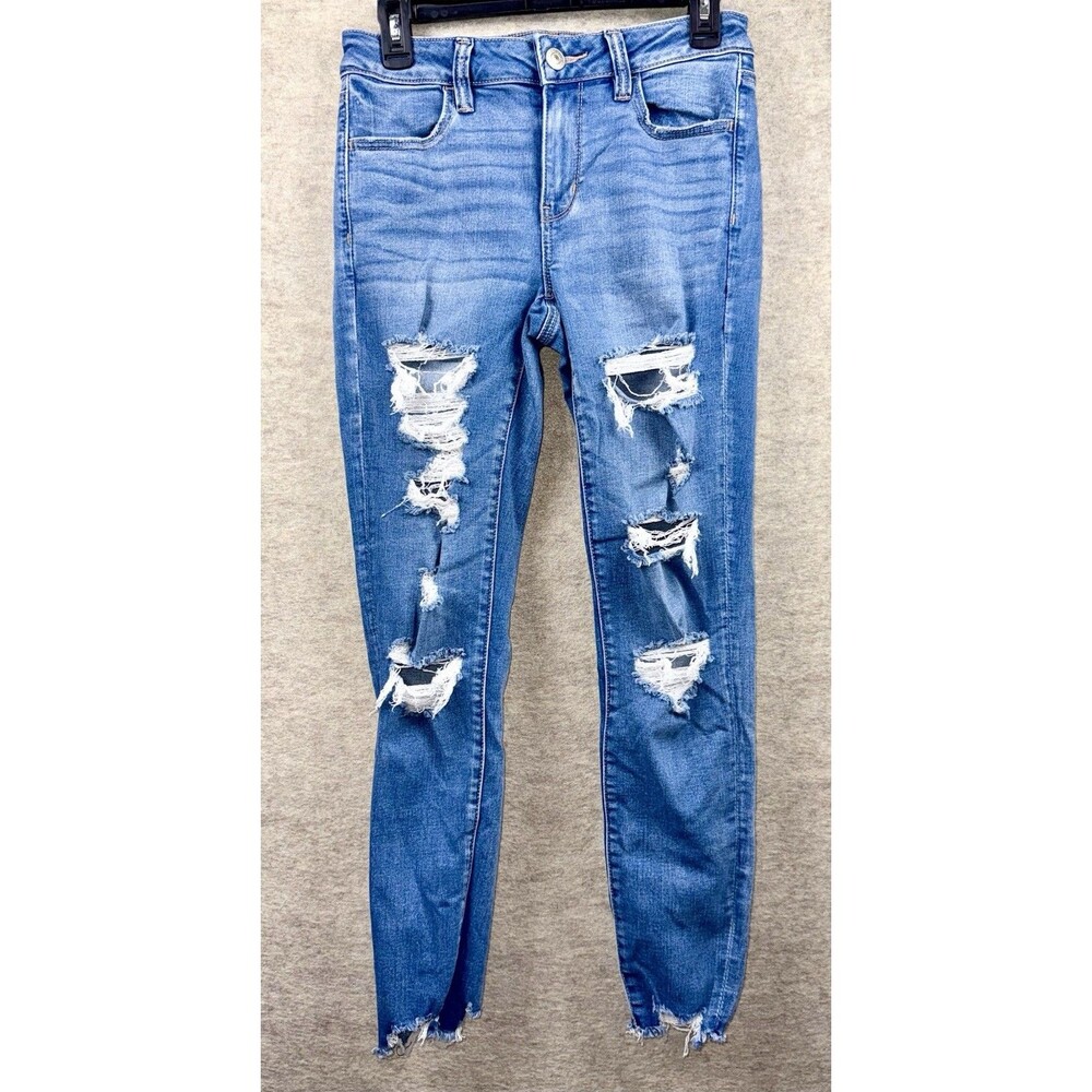 American Eagle Next Level Stretch Women’s Jeans Distressed Skinny Mid Wash 8